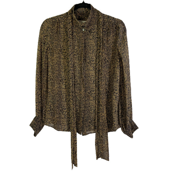 PENDLETON Brown & Black Tie-Neck Silk Chiffon Blouse - Picture 2 of 14